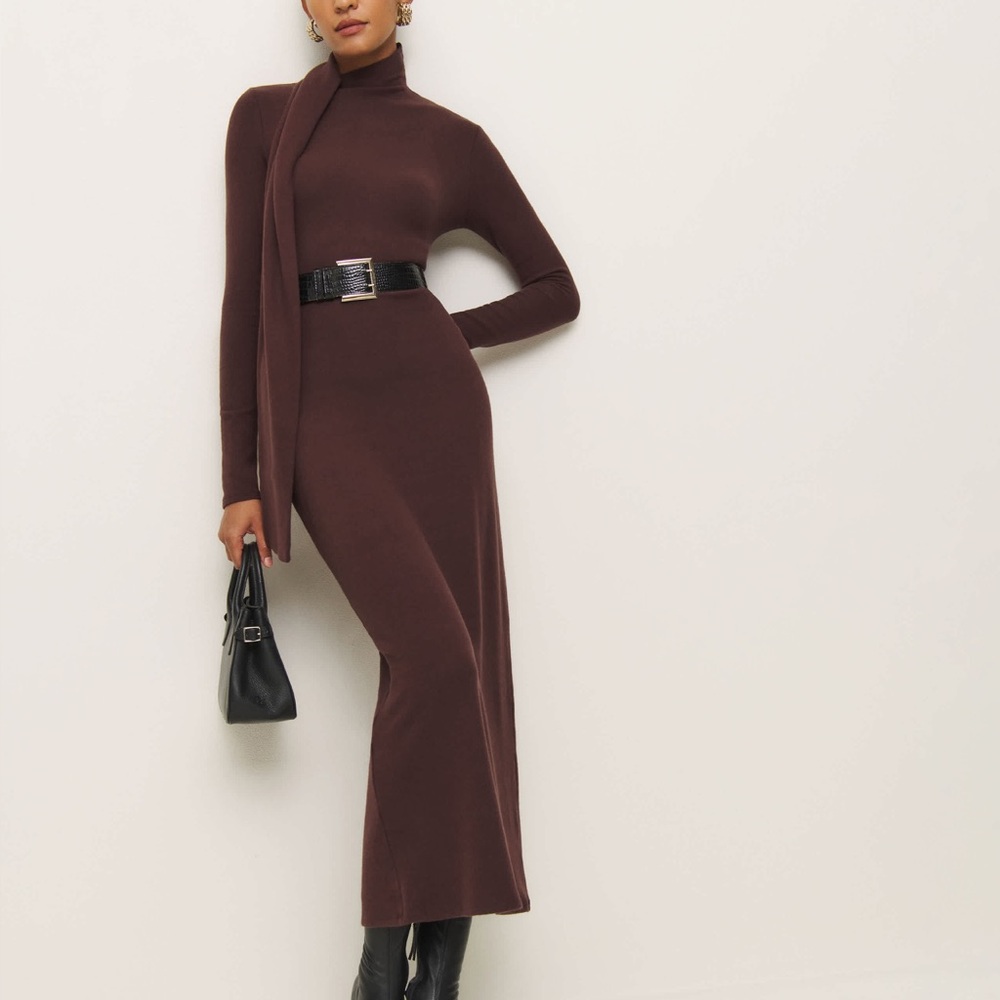 NWT Reformation Azure Scarf Knit Maxi dress Mahogany Brown Large